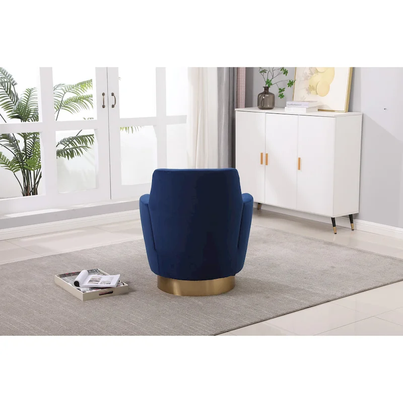 Navy Velvet 29.3 Upholstered Swivel Barrel Chair with Stainless Steel Base