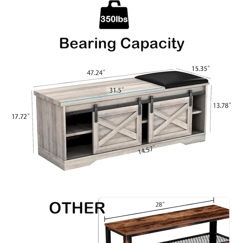 47  Farmhouse Entryway Shoe Bench with Thickened Cushion