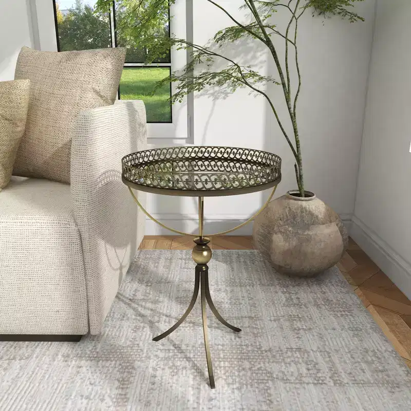 Metal and Glass Round Pedestal Table Gold - Olivia & May