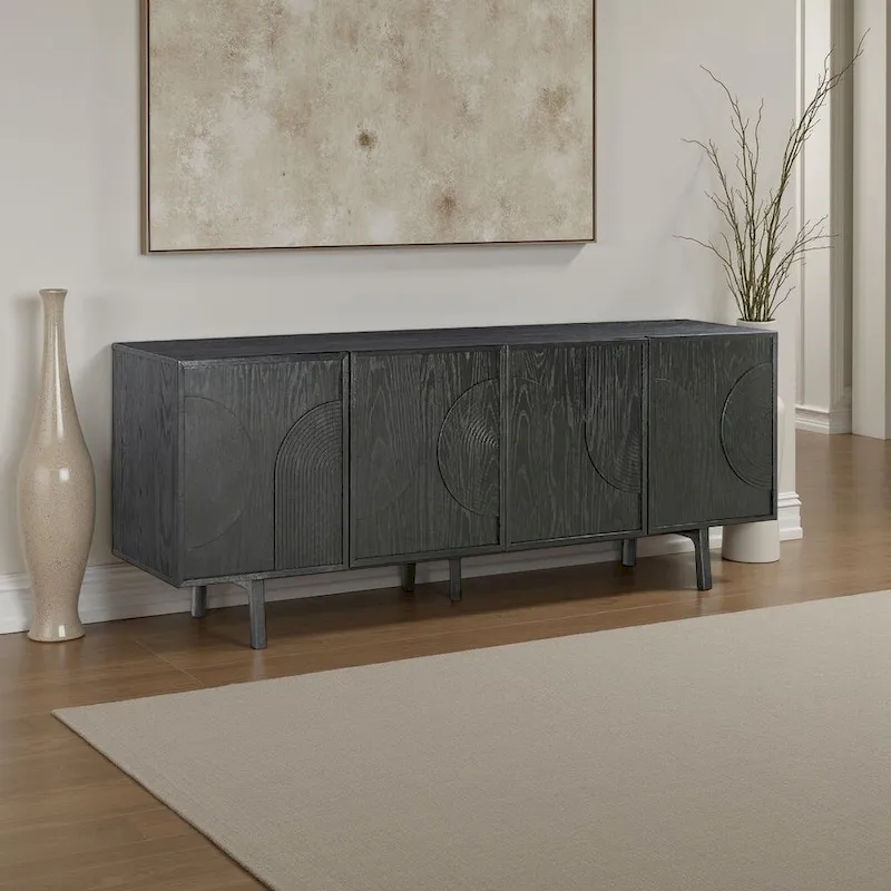 Dene 79 Inch Serving Cabinet Buffet Sideboard Console with 4 Doors, Black