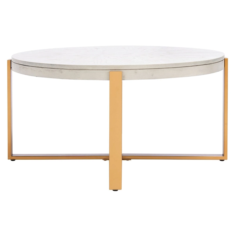 SAFAVIEH Deetta White Marble/ Black Round Coffee Table - 36 W x 36 D x 18 H - 36Wx36Dx18H