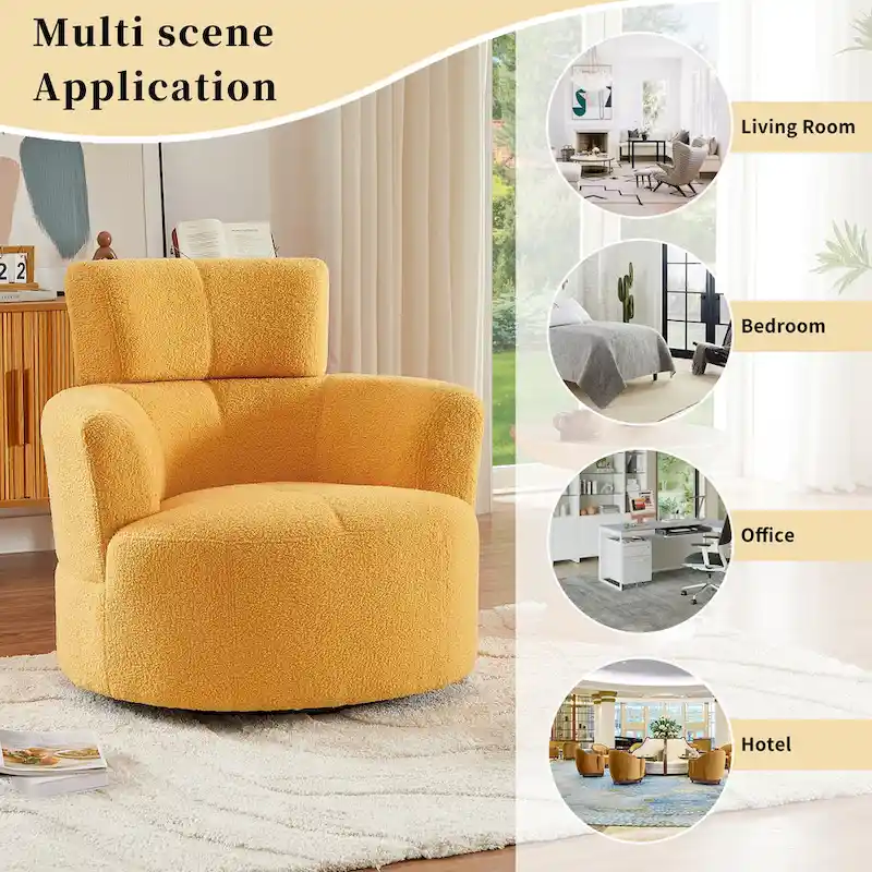 Polyester Barrel Swivel Chair with 360 Rotation, and Adjustable Headrest & Berber Fleece Upholstery - 320lb Capacity