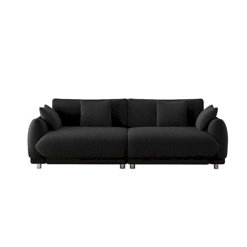 86.6  Modern Teddy Velvet Triple Sofa with 4 Pillows and Metal Legs
