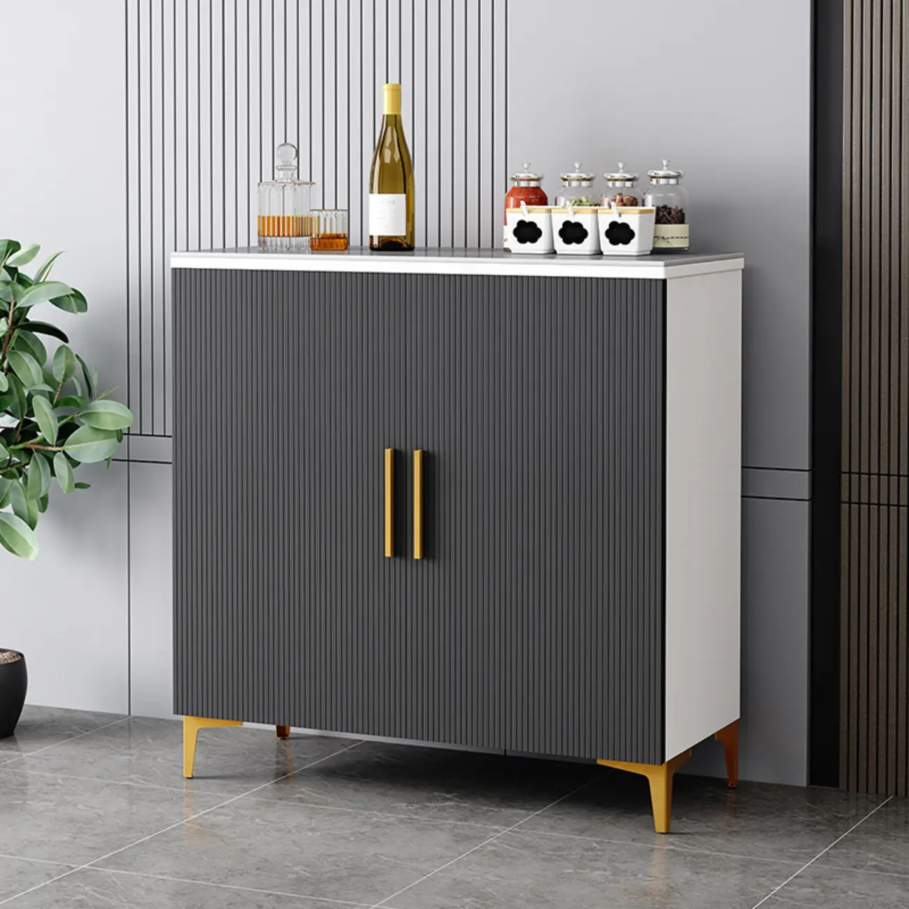 Glam Grey Wooden Sideboard with Cabinets