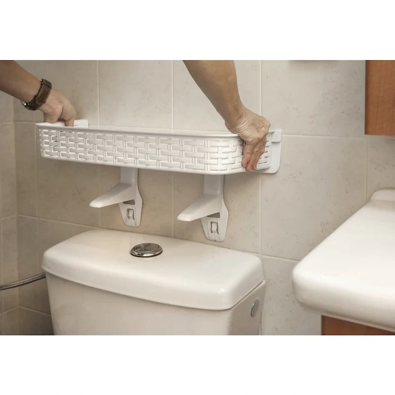 White Rattan-Style Recycled Plastic Over-Toilet Bathroom Shelf