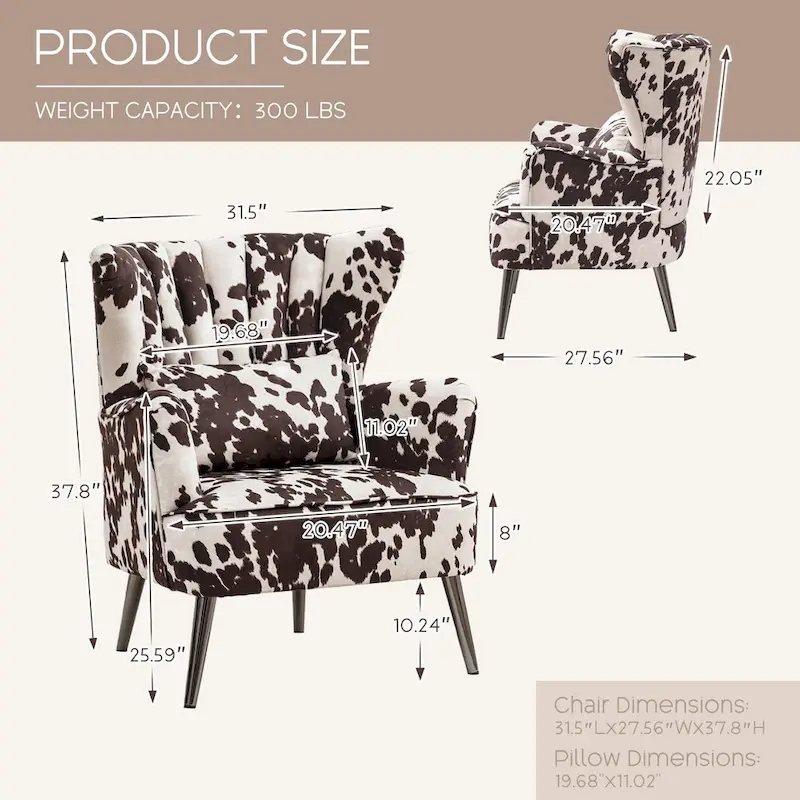HOMYKA Modern Wingback Arm Chair Upholstered Accent Chair Set of 2