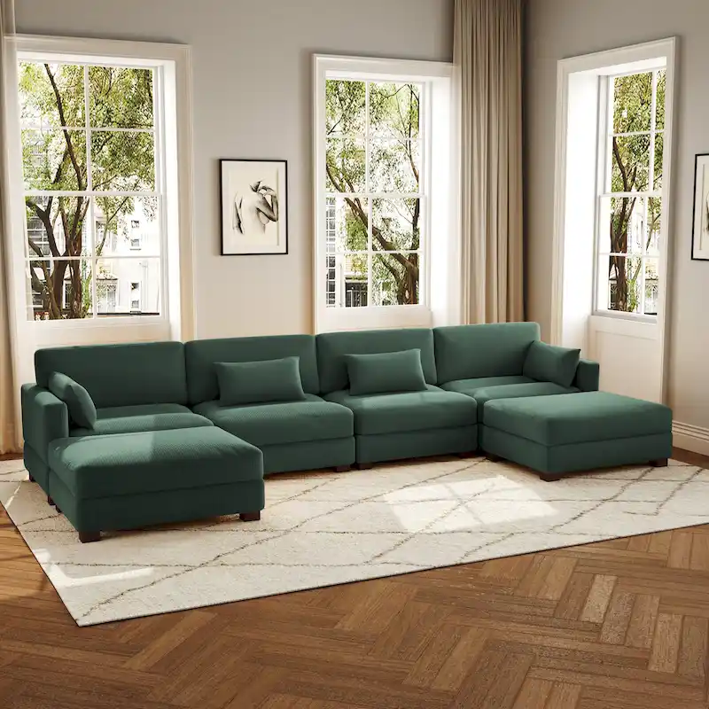6-Piece U Shaped Couch Modular Sectional Sofa with Ottoman