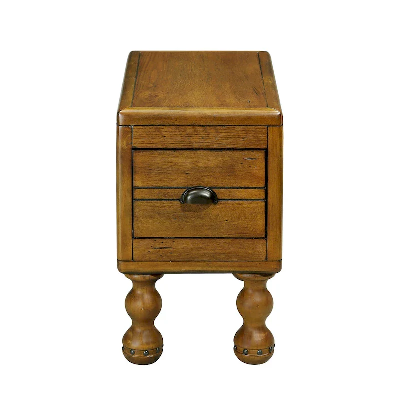 Solid Wood End Table with Drawer, 23.6 inch Narrow Side Table for Small Spaces