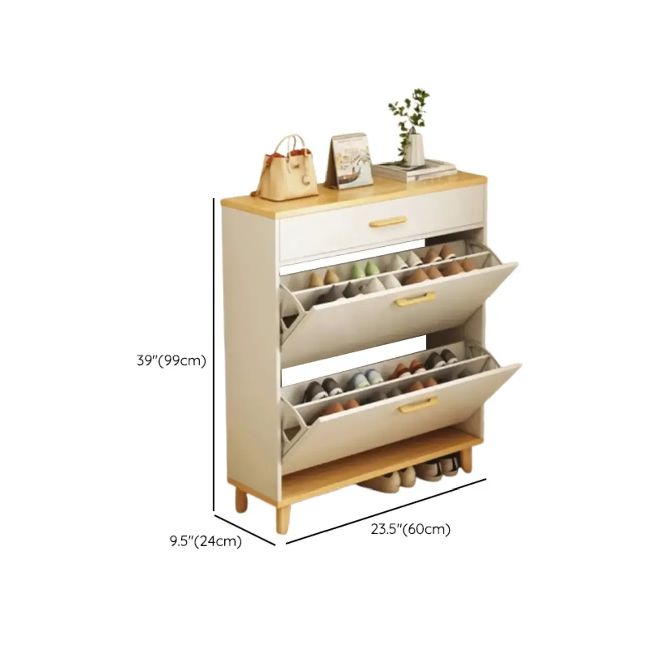 Entryway Modern Wood Shoe Cabinet with Flip-Out Drawer