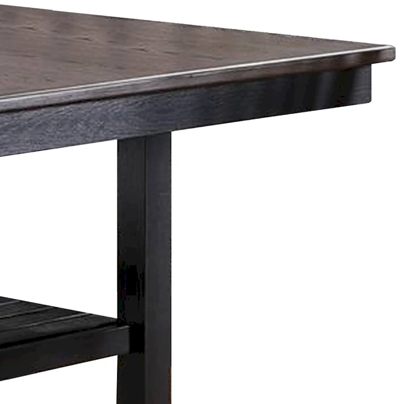 Dining Table with Rectangular Wooden Top and Open Shelf, Dark Brown