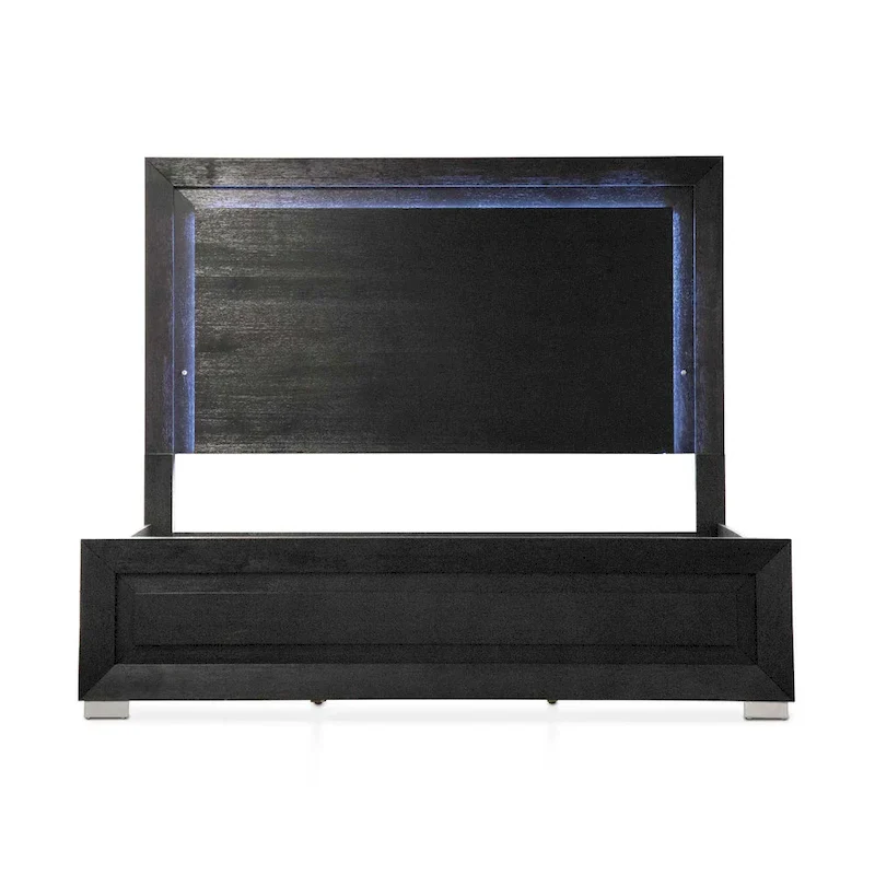 Furniture of America Alaric Modern Black Solid Wood 3-Piece Bed and 2 Nightstand Bedroom Set With LED Headboard