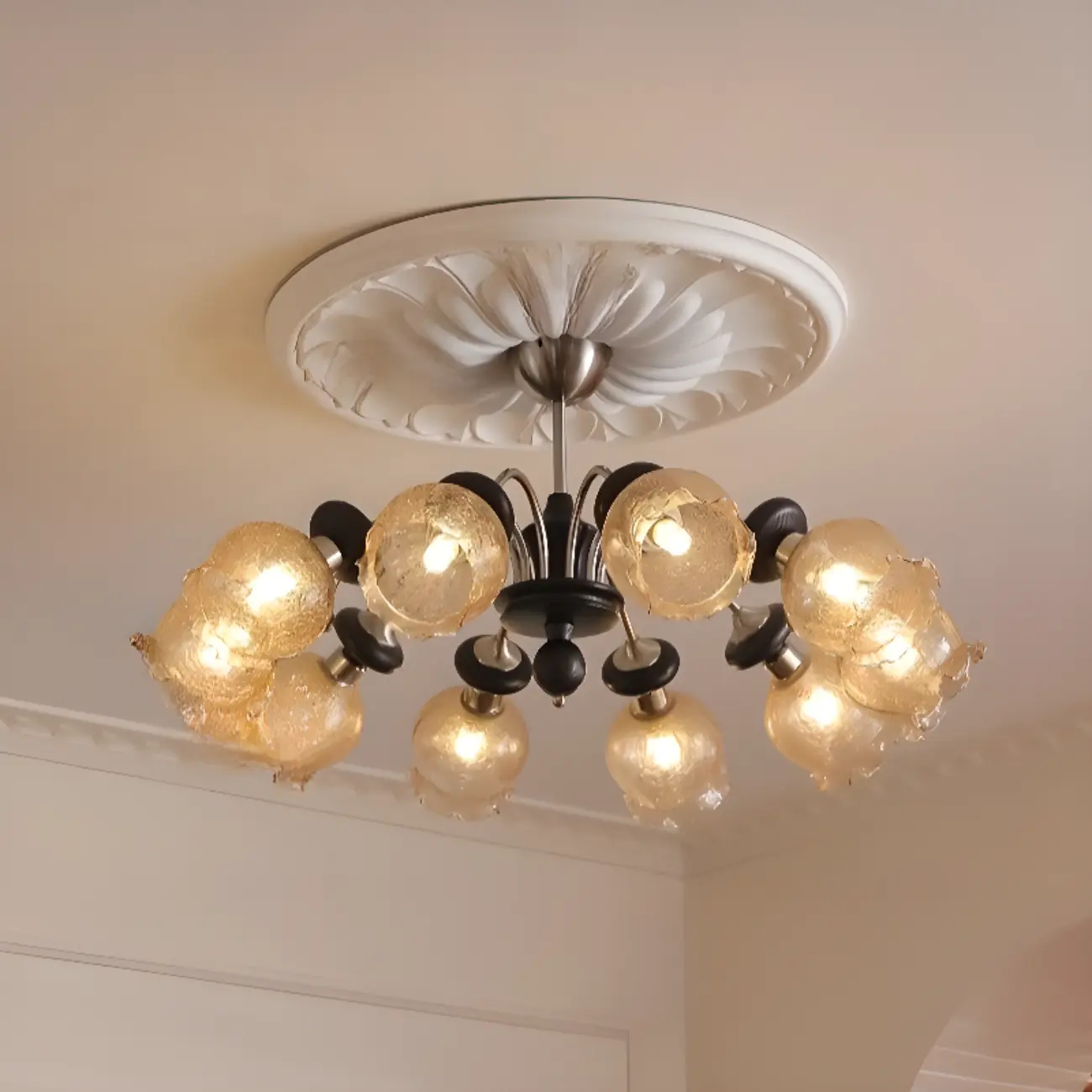 Black Crystalline Glass Globe Modern Chandelier Lights