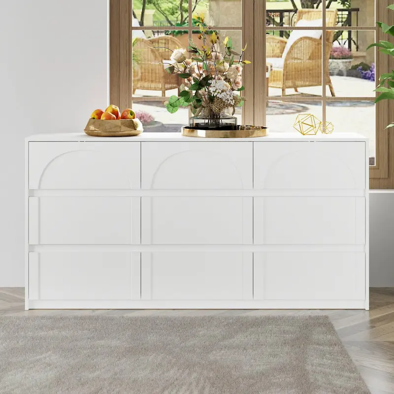 White 9-Drawer Dresser with Modern Design and Safety Features
