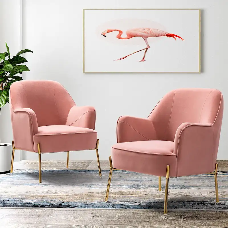 Marina Modern Velvet Accent Chair with Golden Legs Set of 2 by HULALA HOME