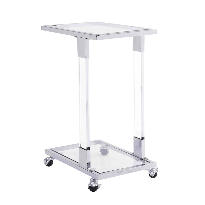 Glass Side Table, Acrylic End Table, Glass Top C Shape Square Table with Metal Base