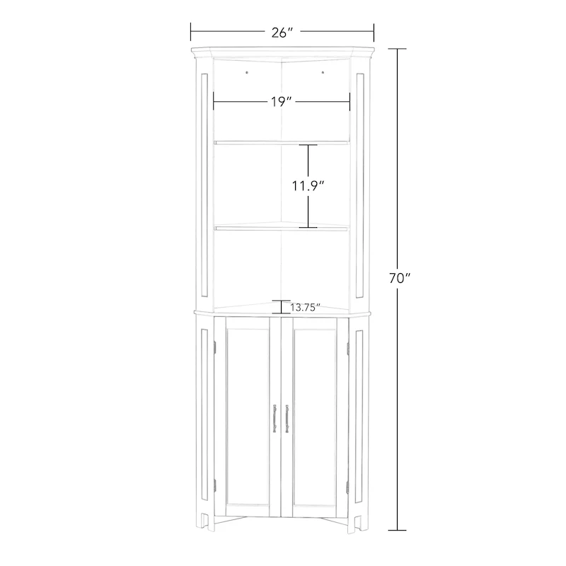 RiverRidge Somerset Tall Corner Bathroom Cabinet Storage Organizer with Doors and an Adjustable Shelf - White