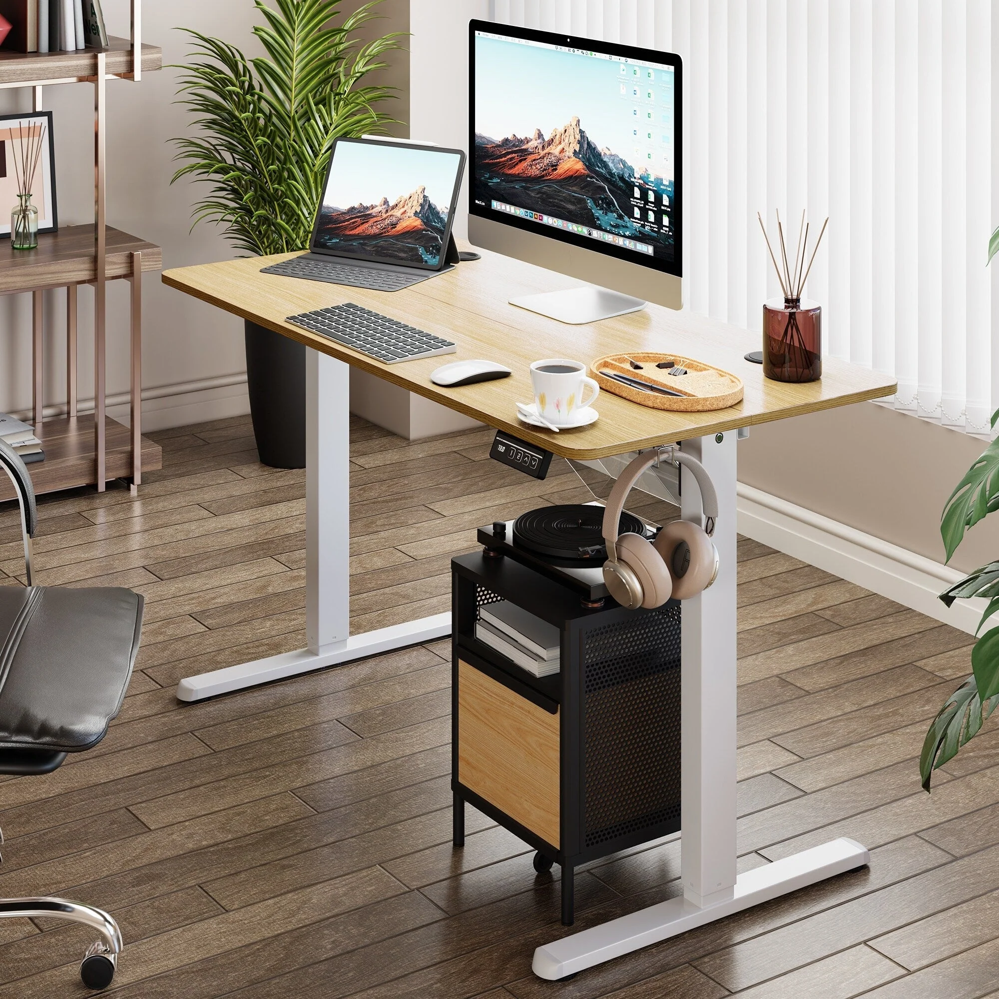 Futzca Height Adjustable Electric Standing Desk Sit Stand Computer Stand up Desk with Splice Board