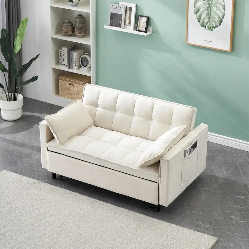 Velvet Loveseat with Reclining Backrest, Toss Pillows and Pockets