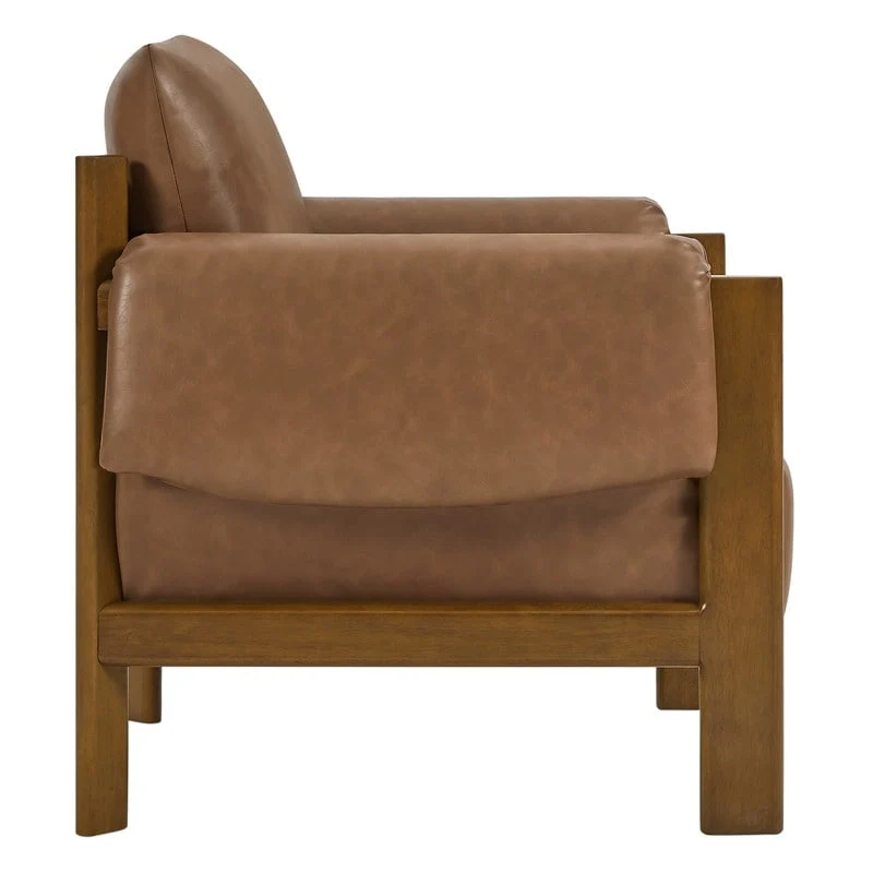 Carol Mid Century Modern Upholstered Accent Arm Chair with Wood Legs