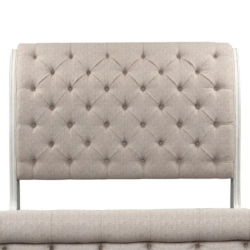 Antique White Tufted Upholstered Sleigh Bed