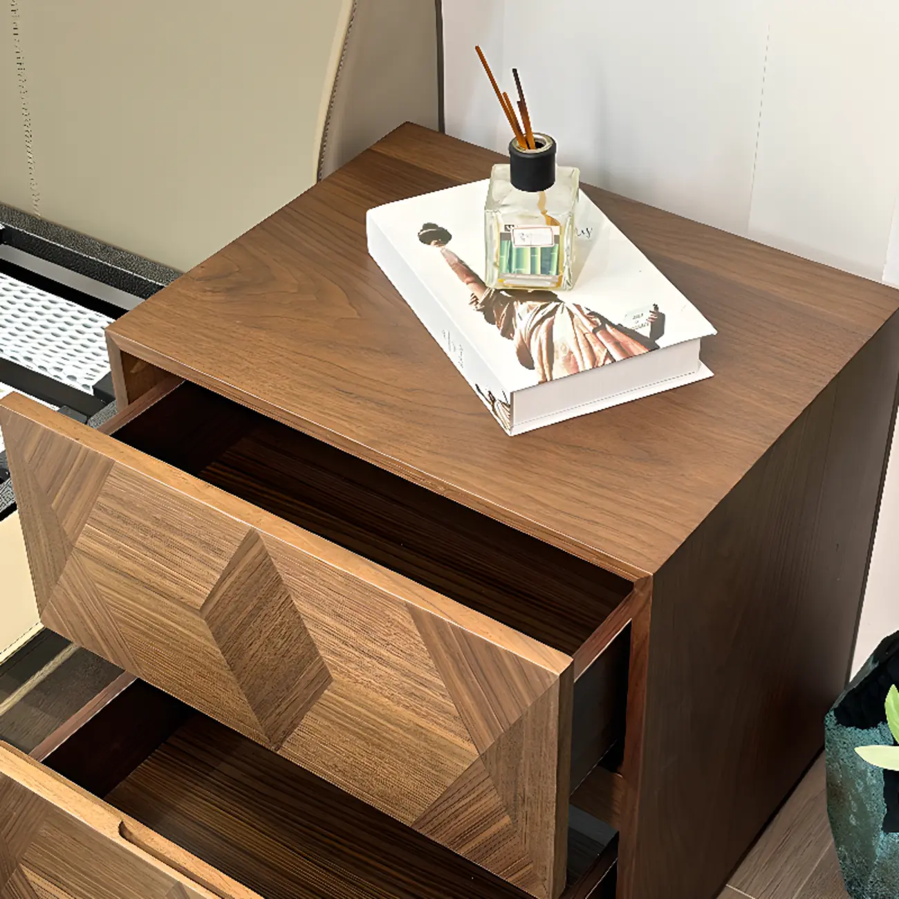 Elegant Nut Brown Narrow 2-drawer Wood Nightstand