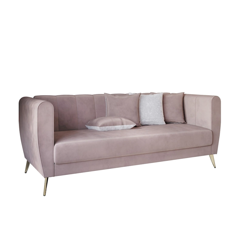 Scarlett Velvet Flared Arm 3-Seater Sofa with 4 Throw Pillow