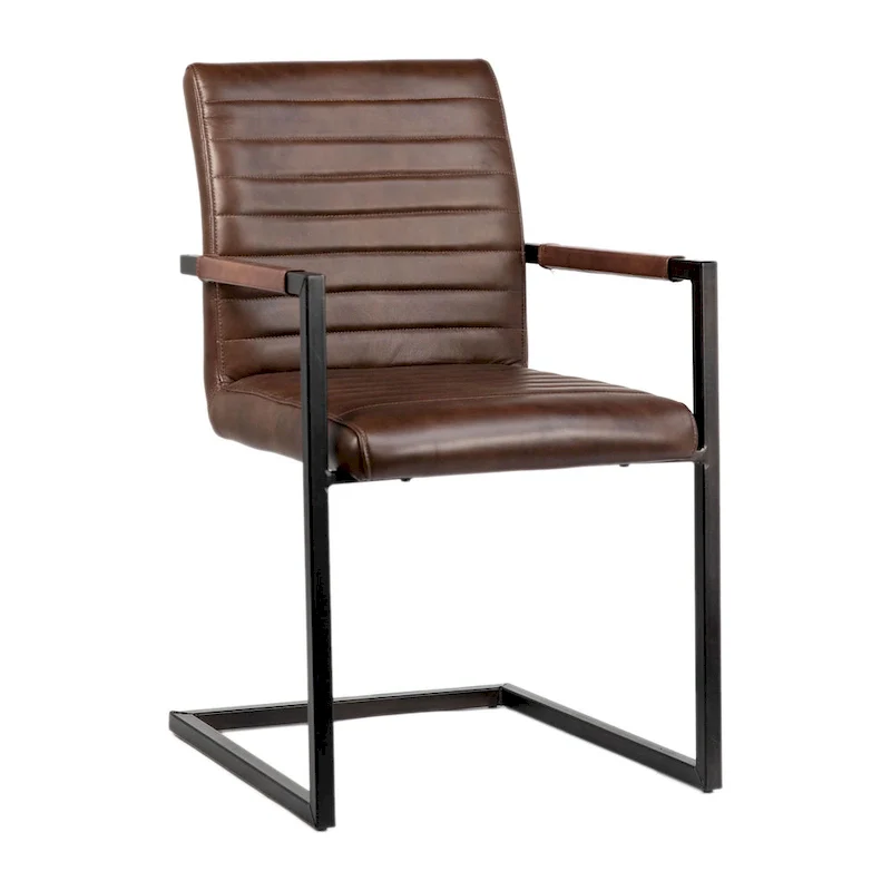 Greyson Genuine Full Grain Leather and Steel Modern Dining Arm Chair