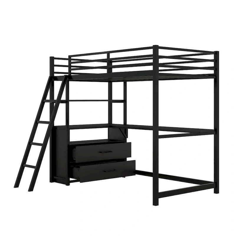 Modern Twin Metal & Wood Loft Bed