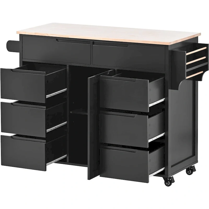 8 Drawer Rubber Wood Kitchen Island