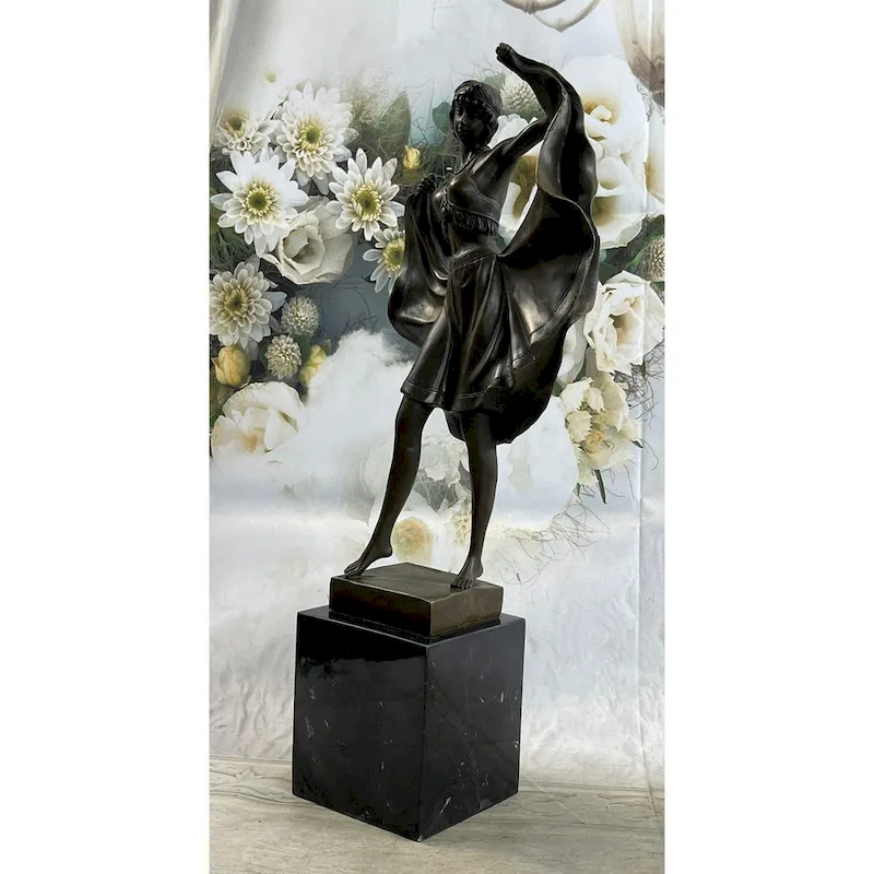 Bergman Art Deco Flapper Dancer Girl Lifting Skirt Bronze Statue Figure Sculpture 18 Inches X 8 Inches