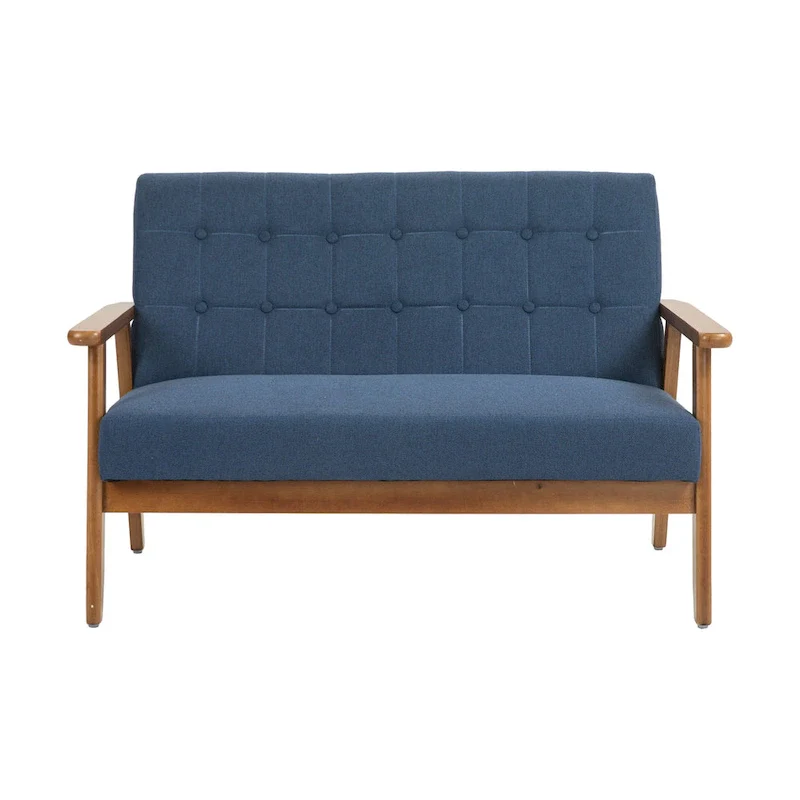 Mid-Century Linen/PU Upholstered Wood Frame Tufted Loveseat Sofa