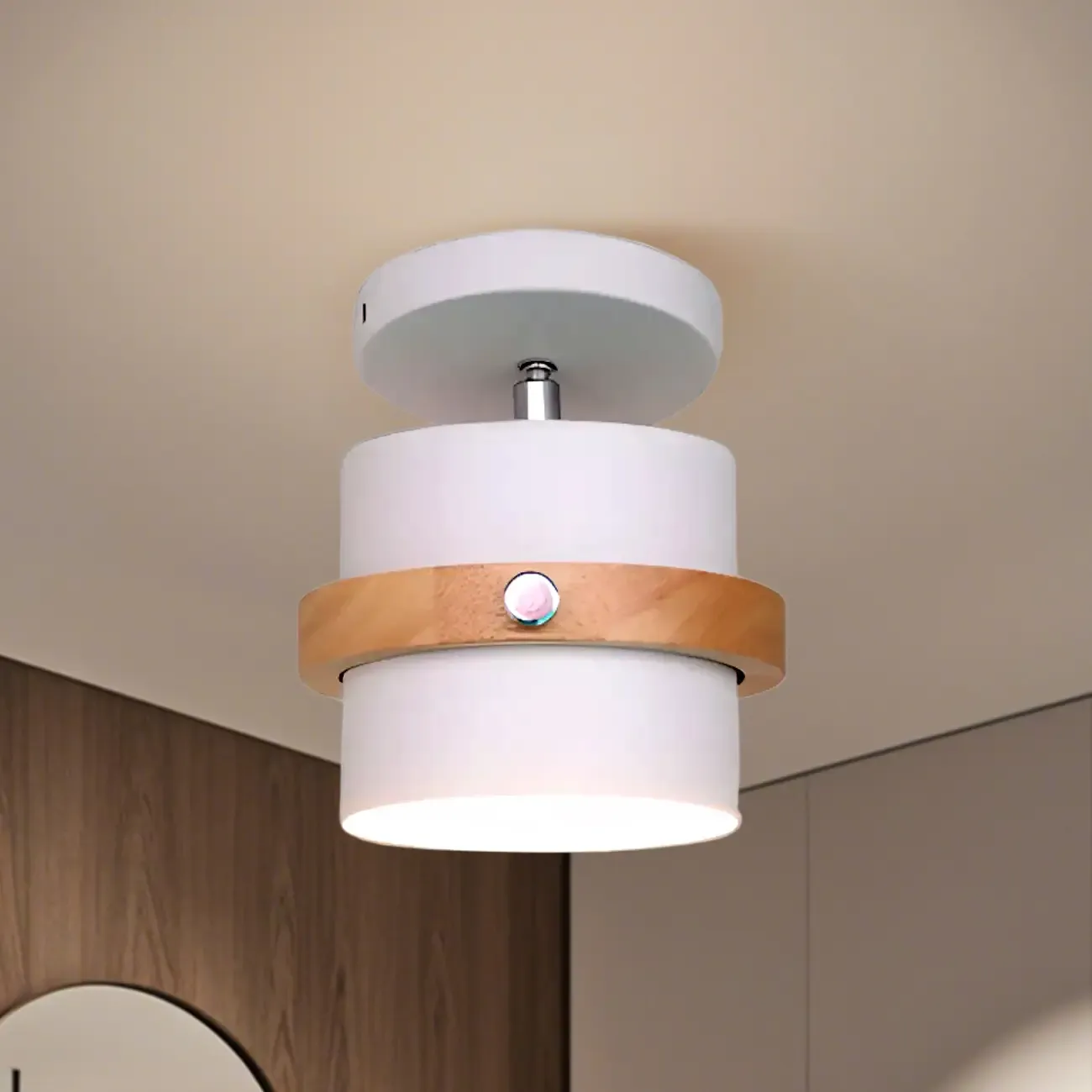 Green Cylinder Iron Modern Semi Flush Mount Ceiling Light