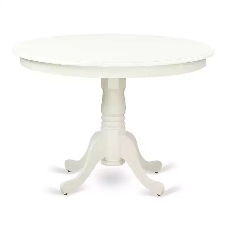 3-Piece Linen White Finish Solid Wood Top-Round Dining Room Set-Seats 4