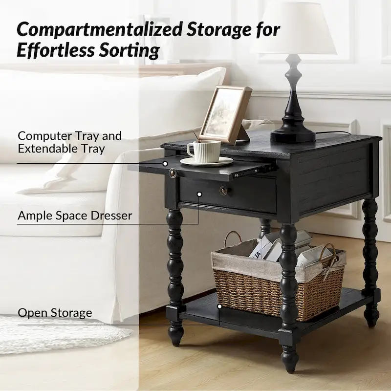 Eric Traditional 26 Tall Solid Wood End Table with USB Set of 2by HULALA HOME