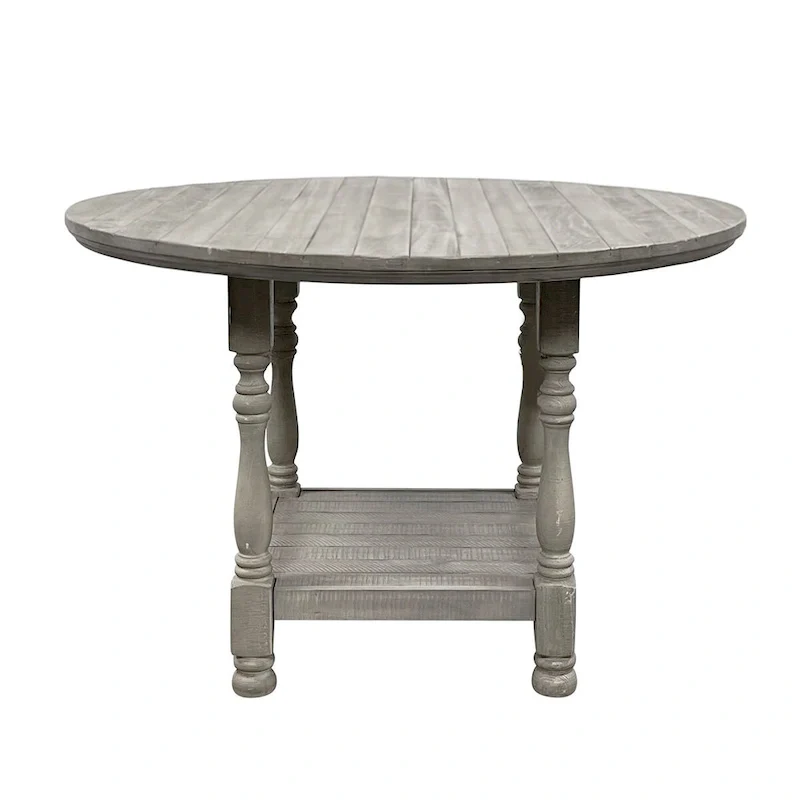 Round Wooden Counter Height Table with 1 Shelf in Light Grey - Light Grey