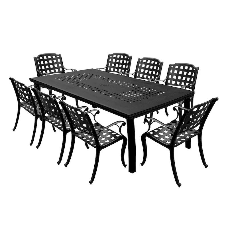 Modern Outdoor Mesh Lattice Aluminum 95-in Large Rectangular Patio Dining Set with Eight Arm Chairs - N/A