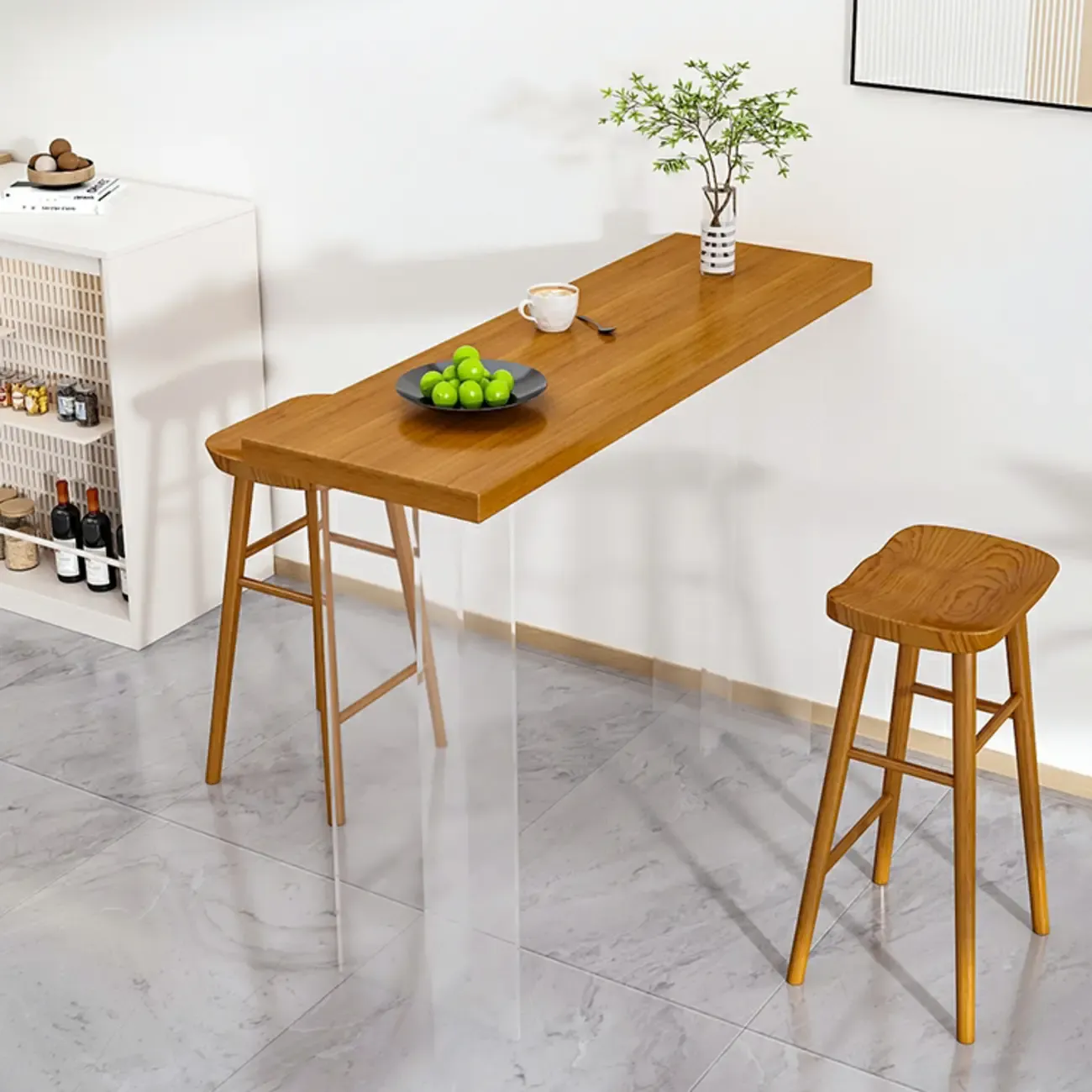 Modern Brown Bar Set with Wood Seating and Footrest