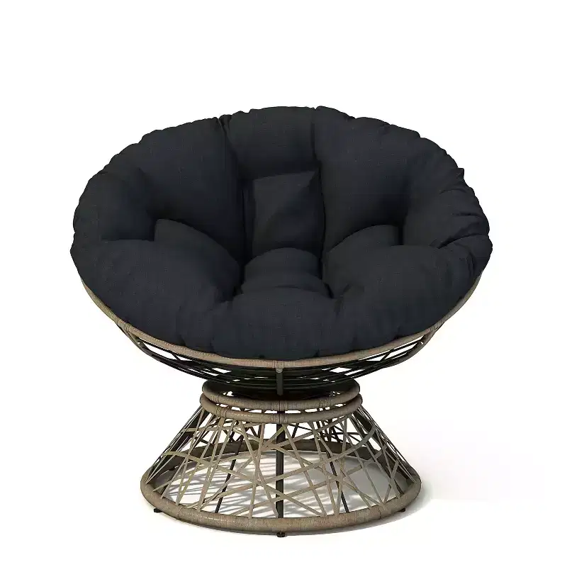 Okak Modern Accent Chair Swivel, 41.5 Ergonomic Wicker Chair with Cloud Thick Density Fabric Cushion, 3-proof Cover, High Capacity Iron Frame
