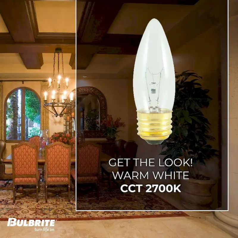 Bulbrite Pack of (50) 40 Watt Dimmable B10 Incandescent Light Bulbs with Clear Finish and Medium (E26) Base - Warm White Light