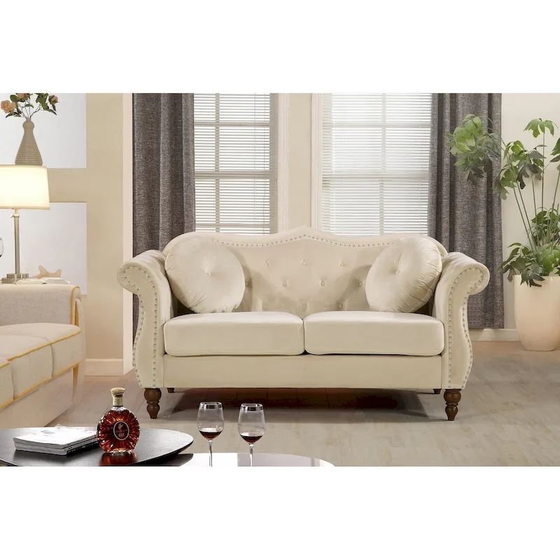 US Pride Gloria Mid-century Nailhead Chesterfield Loveseat