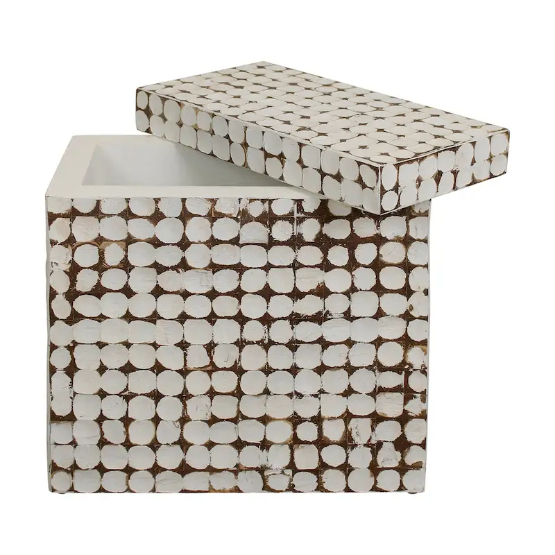 Juliette Distressed Natural Coconut Cube Accent Table by East at Main