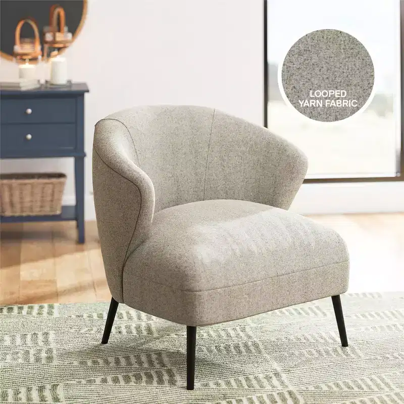 Navy / Tan Upholstered Barrel Accent Chair, Mid-Century Style, Seats 1