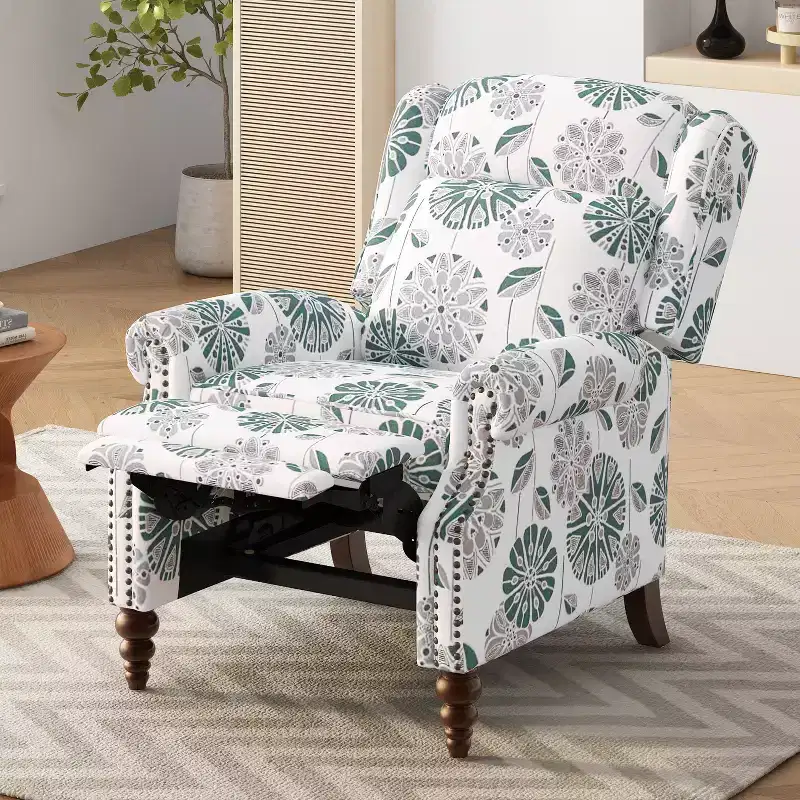 Christopher Knight Home Barnn 29.75 Upholstered Push Back Recliner Chair with Classic Wing Back, White/Blue