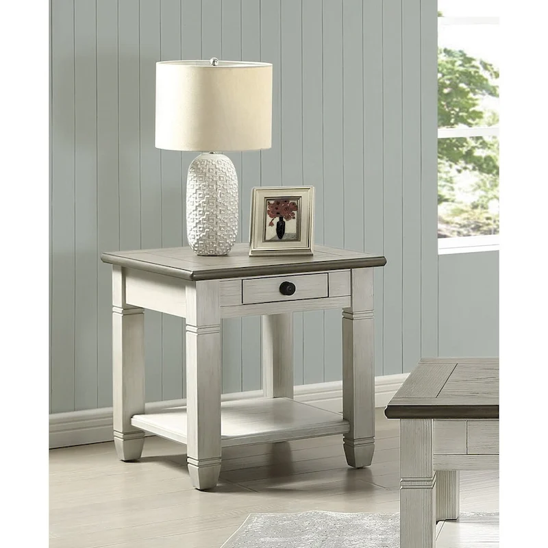 Antique Finish 1pc End Table with Drawer Bottom Shelf Wooden Side Table