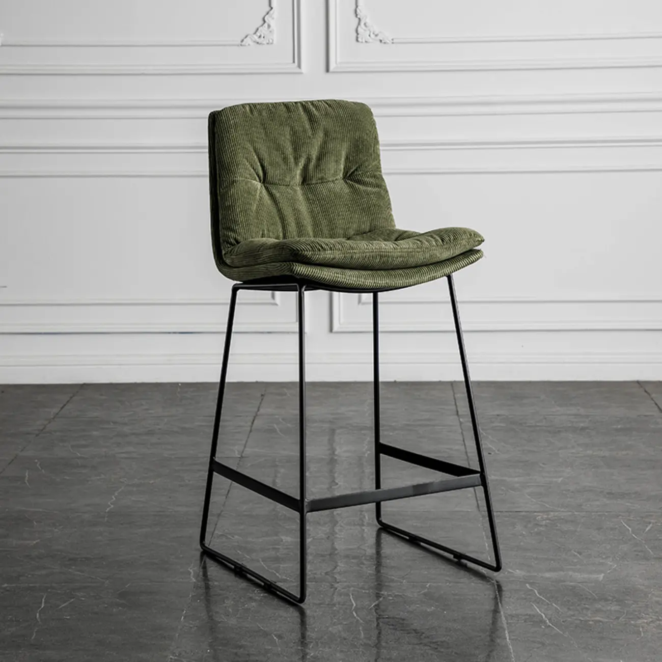 Modern Upholstered Low Back Metal Sled Bar Stools