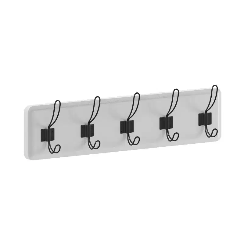 Wall-Mounted Coat Rack with 5 Dual Hooks, Solid Pine Wood, White, 24