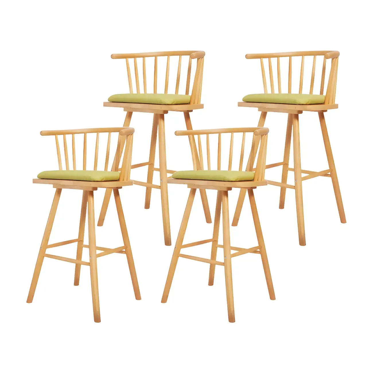 Traditional Wooden Low Back Bar Stool with Cushioned Seat