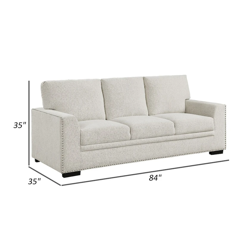 Meil 84 Inch Sofa, Beige Chenille, Nailhead Trim, Foam Cushions, Solid Wood