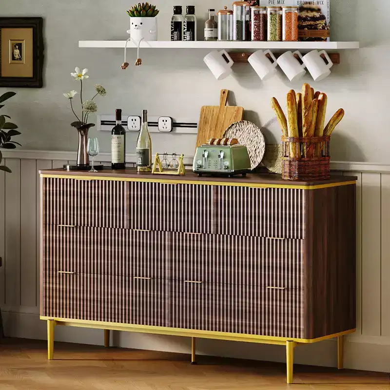 Oak Fluted 7-Drawer Dresser, 2-Person Bedroom Storage