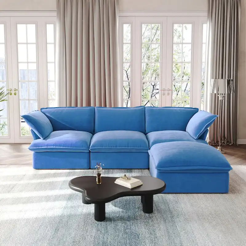 L Shape Sectional Couches, Deep Couch Sectional Sofa with Chaise Ottoman, Modern Comfy Modular Sectional Sofas